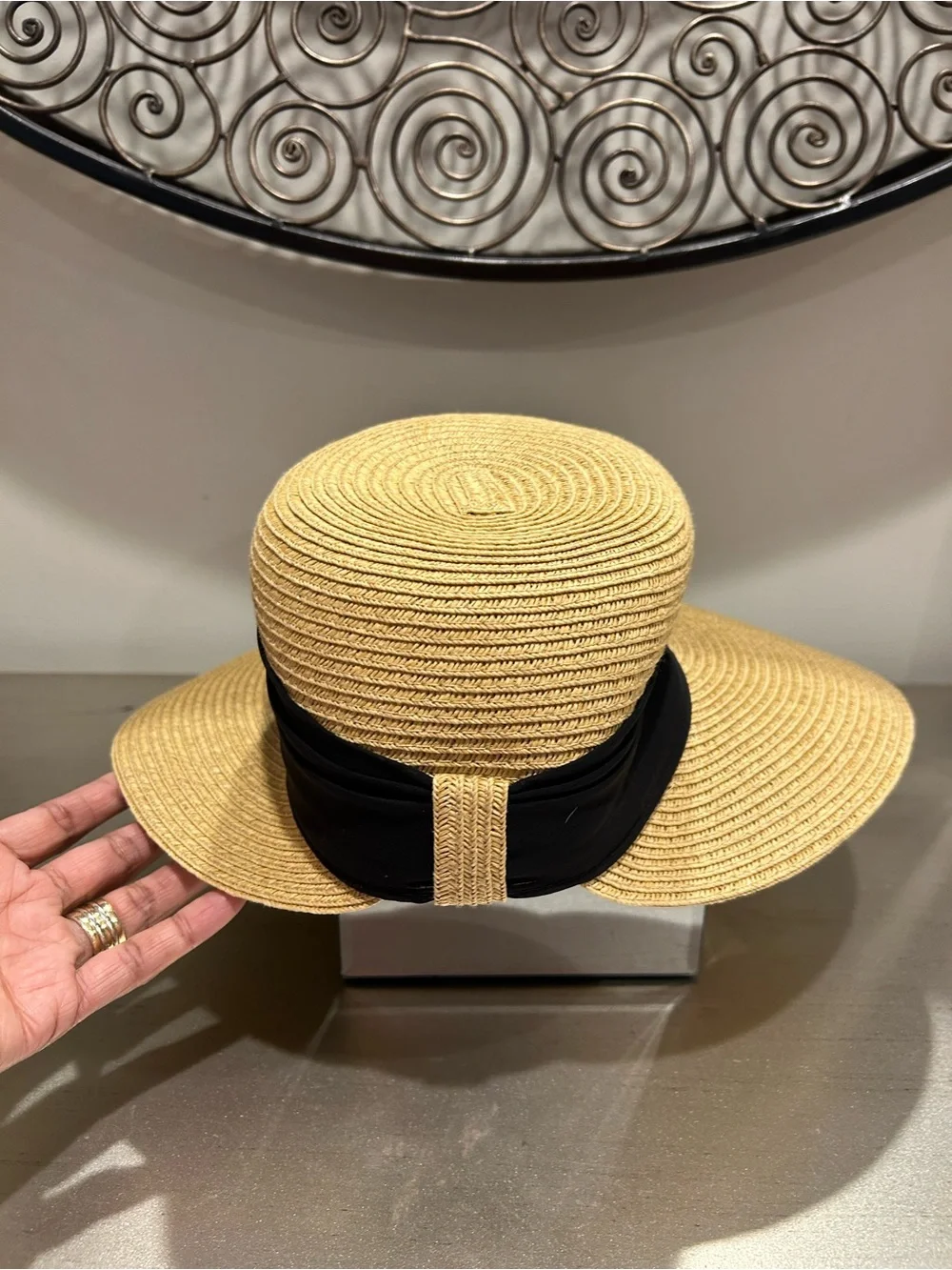 Scala Natural Straw Sun Hat with Black Band